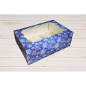 коробка на 6 кексов, голубая - снежинка. Н-9 см