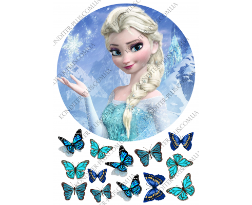 вафельная картинка Эльза (21 см) и бабочки