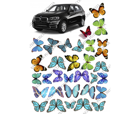 вафельная картинка машина +бабочки