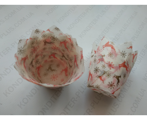 формочки для кексов тюльпан, красные олени, 10 шт
