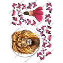 вафельная картинка, лев, девушка, бабочки