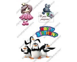 вафельная картинка пингвины+ девочка