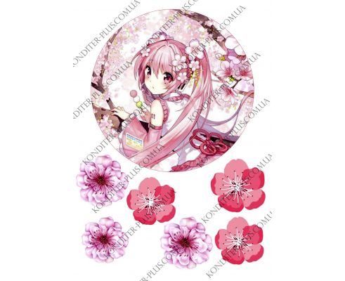 вафельная картинка девочка круг 17 см и цветы