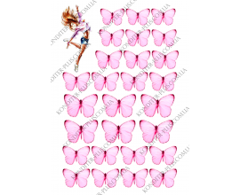 вафельная картинка девушка 10 см и розовые бабочки