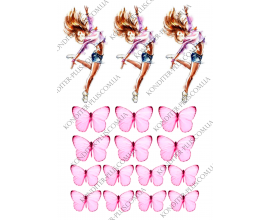 вафельная картинка девушка 13 см и розовые бабочки