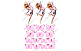 вафельная картинка девушка 13 см и розовые бабочки