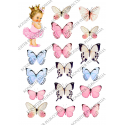 вафельная картинка девочка с короной 10 см и бабочки