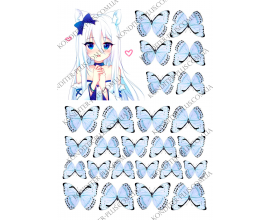 вафельная картинка аниме девочка 12 см и бабочки
