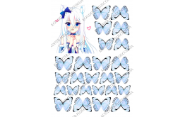 вафельная картинка аниме девочка 12 см и бабочки
