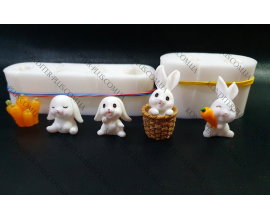 Молд 3D (Морковь,корзина ,4 кролика) размер фигур от 2.5 до 4см