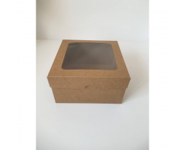 Коробка с окном бурая для бенто-тортов, кексов, 16*16*9