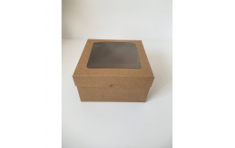 Коробка с окном бурая для бенто-тортов, кексов, 16*16*9