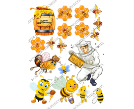 вафельная картинка пчеловод 12 см и пчелки №6