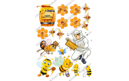 вафельная картинка пчеловод 12 см и пчелки №6