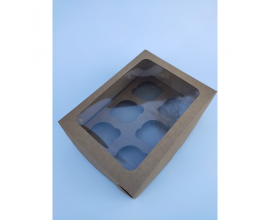 Коробка на 6 капкейков с окошком, крафт, 240*180*90 мм