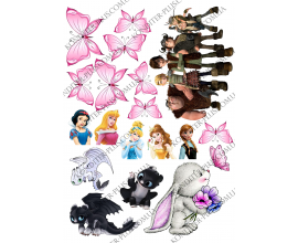 вафельная картинка как приручить дракона, принцессы 4 см, бабочки и кролик