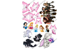 вафельная картинка как приручить дракона, принцессы 4 см, бабочки и кролик