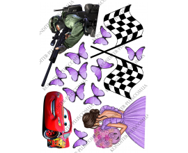 вафельная картинка Тачки Молния Маквин 5,5 см, девушка 10 см, фиолетовые бабочки, игра standoff