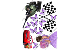 вафельная картинка Тачки Молния Маквин 5,5 см, девушка 10 см, фиолетовые бабочки, игра standoff