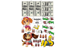 вафельная картинка щенячий патруль скай, симпсон, доллары