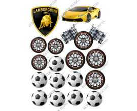 вафельная картинка авто lamborghini №3 и футбольные мячи