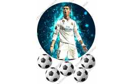 вафельная картинка футболист Роналду и мячи 5 см