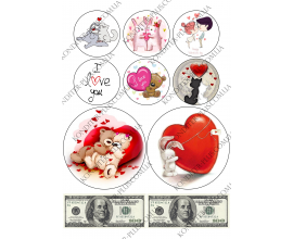 вафельная картинка круги 10 и 5,5 см влюбленные и доллары